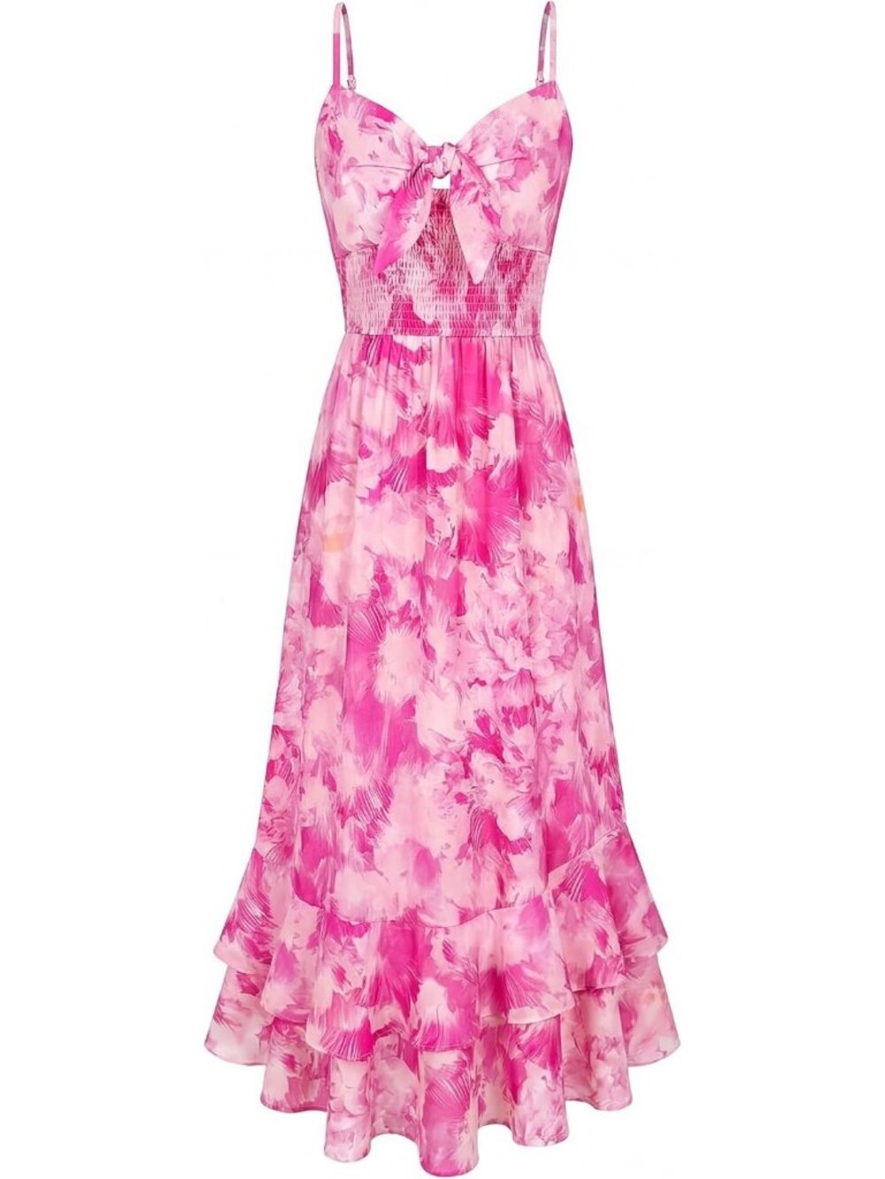 Women's Rose Pink Boho Floral Maxi Sundress Beach Dress With Pockets